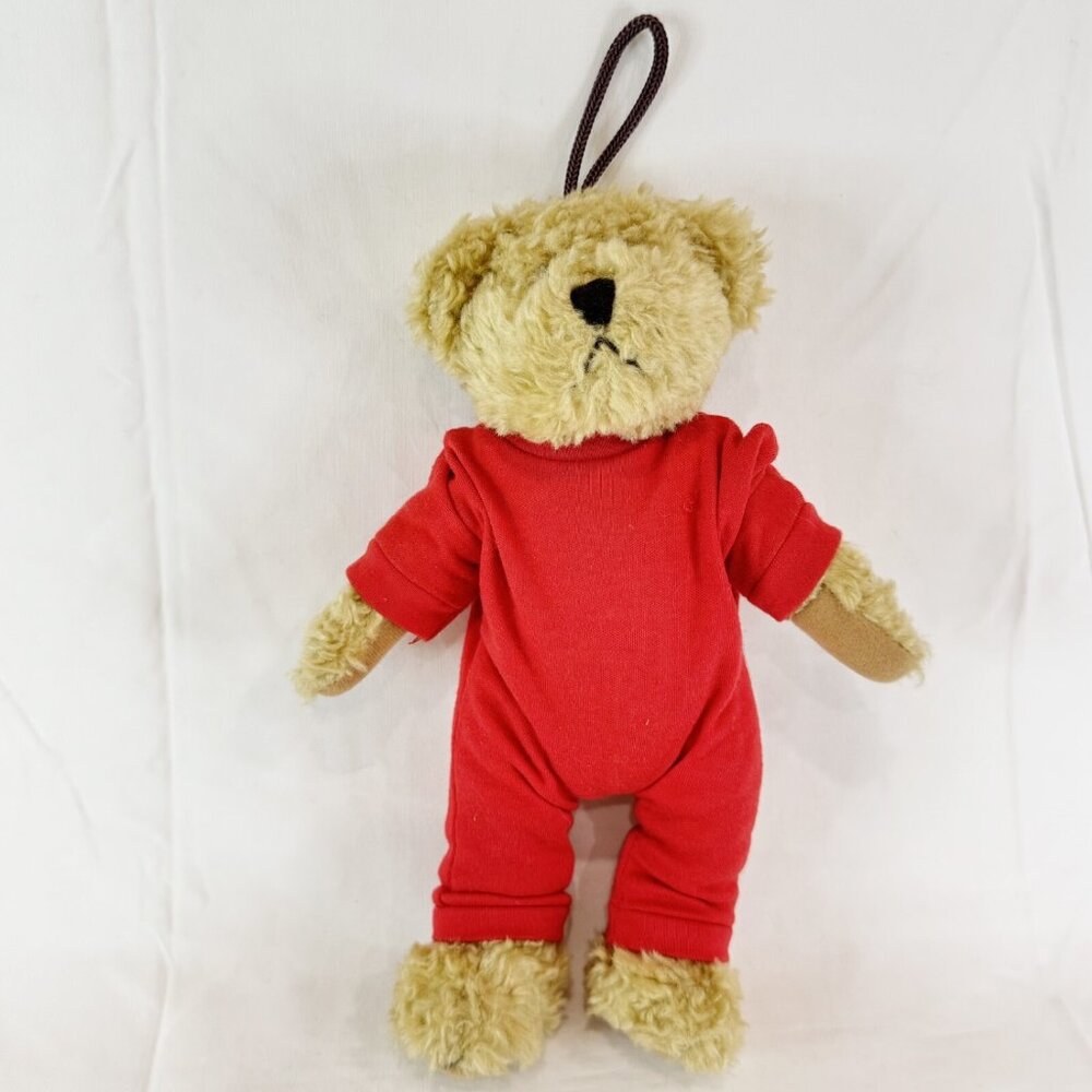 Plush Jointed Teddy Bear In Red PJs w Hanging Loop Stuffed Animal 10" Christmas